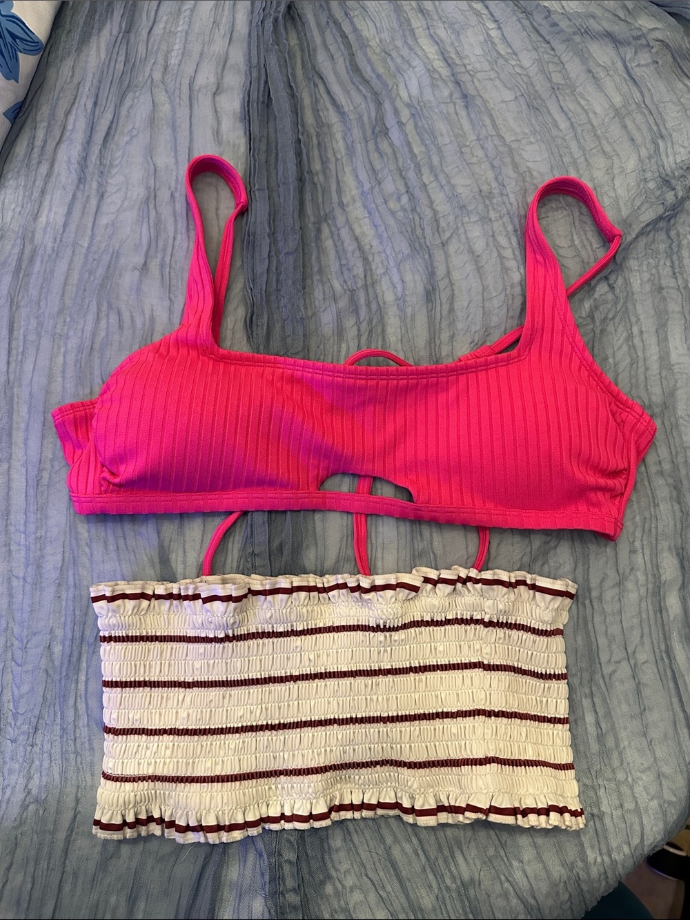 Pink Ribbed and Maroon Tube Swim Tops